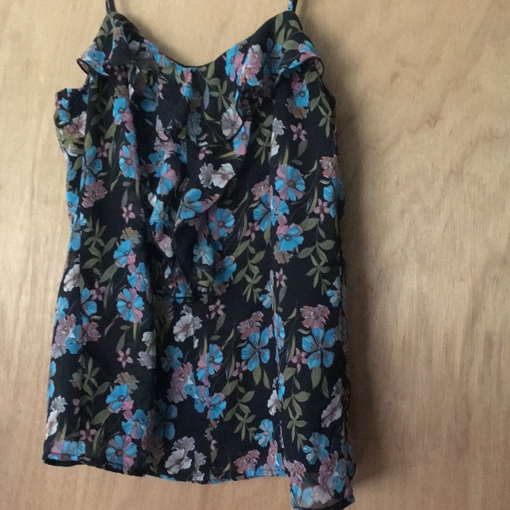 Floral blouse black tank top summer top